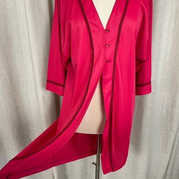 Vintage Robe Size Small Red Button Peignoir Lingerie Negligee Sleepwear 70s 80s - Picture 3 of 11